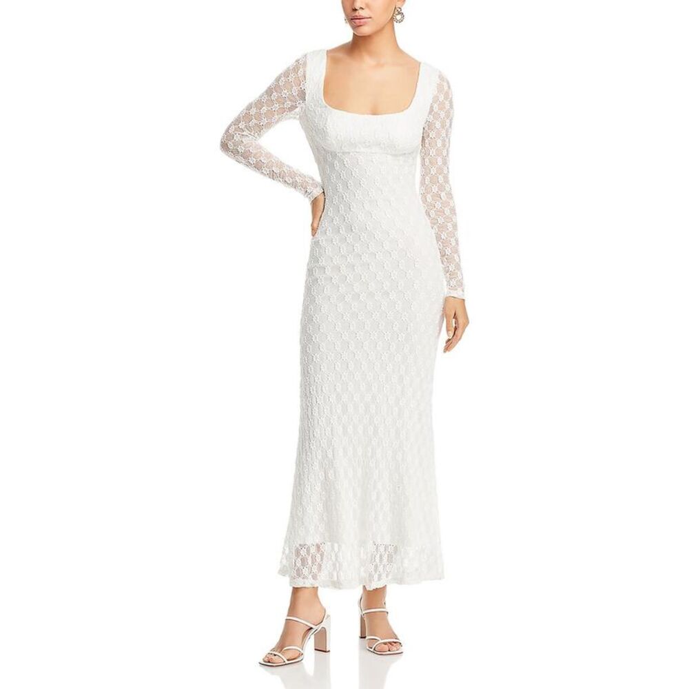 Bardot Womens Adoni White Lace Long Sleeves Scoop Nec Maxi Dress NWT